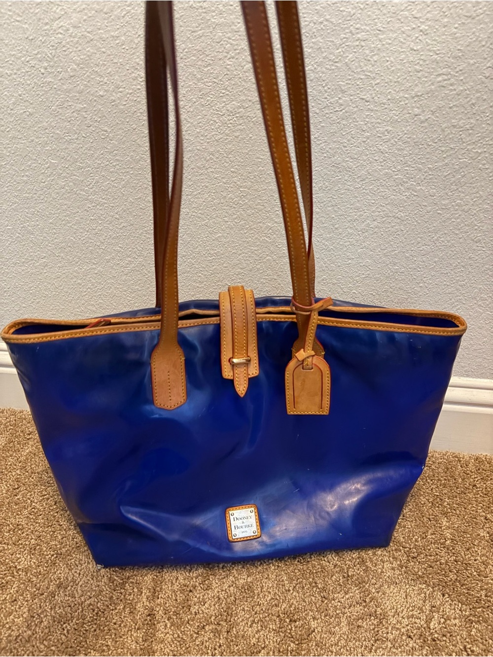 Dooney & Bourke Royal Blue Nylon Tote with Tan Leather Trim